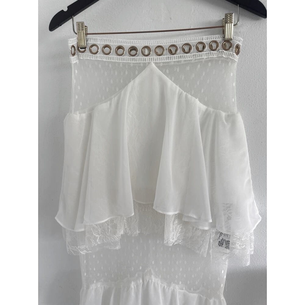 Rare NWT LOVE&LEMONADE  Layered Hem Mesh Insert Slip skirt szL white bridal